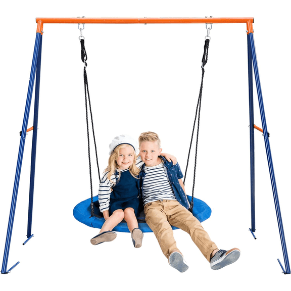 HarmonyStrings Swing Set with Saucer Swings for Outdoor - 40'' Spider Web Swing and Heavy Duty A Frame Metal Swing Stand for Playground, Backyard, Garden