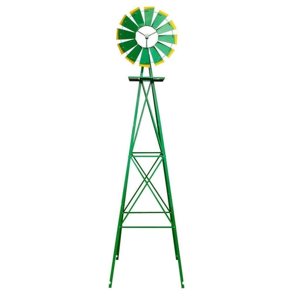 HarmonyStrings Upgrade 8FT Ornamental Windmill Backyard Garden Decoration Weather Vane, Heavy Duty Metal Wind Mill w/ 4 Legs Design (Green)