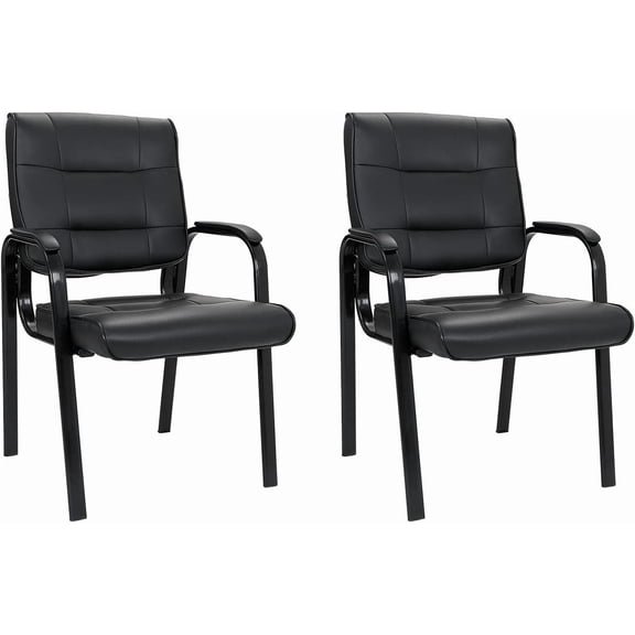 HarmonyStringse Set of 2 Office Reception Guest Chair No Wheels, Executive Side Chair with Bonded Leather and Black Metal Frame for Waiting Room, Conference Room, Reception Meeting, Lobby