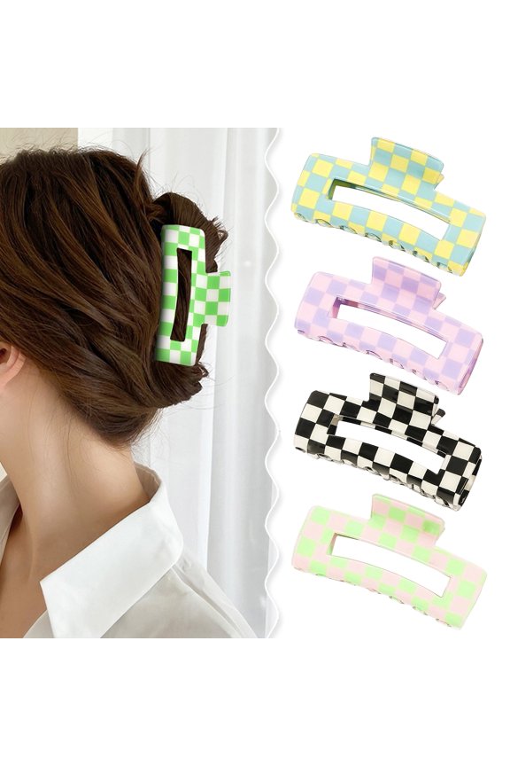 1/4Pcs Women Hair Claws Strong Fixation Plaid Pattern Design Hair Clips Versatile Lattice Hair Accessories