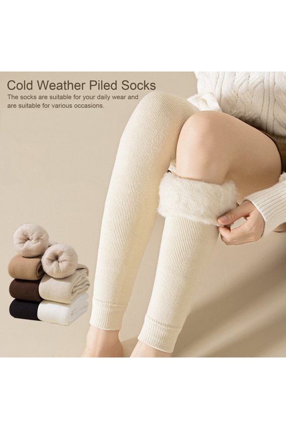 1 Pair Winter Calf Covers Knitted Elastic Keep Warm Anti-slip Thickened Leg Warmers Sweat Absorption Legwear Cold Weather Piled Socks