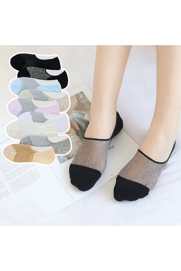 10 Pairs Women's Glitter Boat Socks Invisible Transparent Silky Socks Sheer See Through Shiny Ultra Thin Socks for Spring Summer