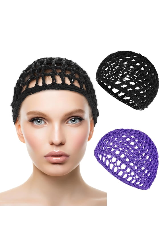 2 Pcs Nightcap Thick Yarn Crochet Elastic Hollow Out Net Multi-Purpose Mesh Cap for Sleeping Daily Wear Sleeping Hair Cap for Short to Medium Length Hair
