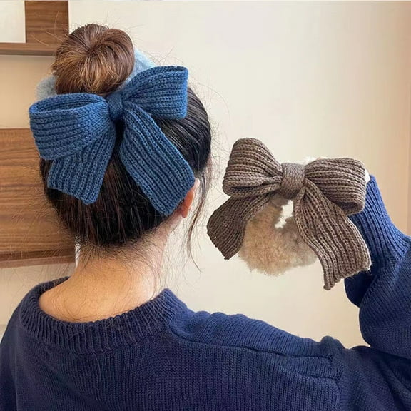 Harmtty Bow Hair Rope Knit Bow Plush Hair Tie Elastic Hair Band Scrunchies Girls Ponytail Holder Hair Rope for Thick Thin Hair Accessories
