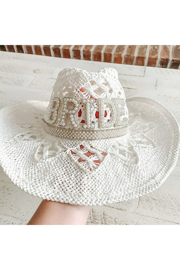 Bride Hollow Cowboy Hat for Women Summer Handwoven Straw Hat Beach Vacation Sunshade Cap for Outdoor Travel