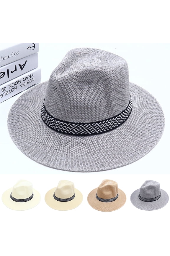 Cowboy Hat Large Brim Sun Protection Men Women Hat Geometric Pattern Decoration Summer Casual Fishing Hat