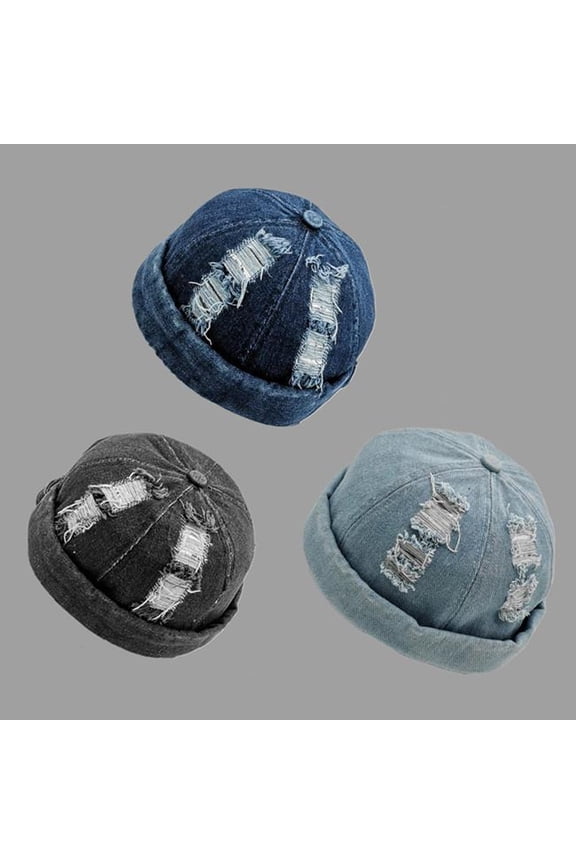 Cowboy Hat Lightweight Breathable Denim Ripped Hole Design Men Women Summer Hat Solid Color Hat Street Style Headwear