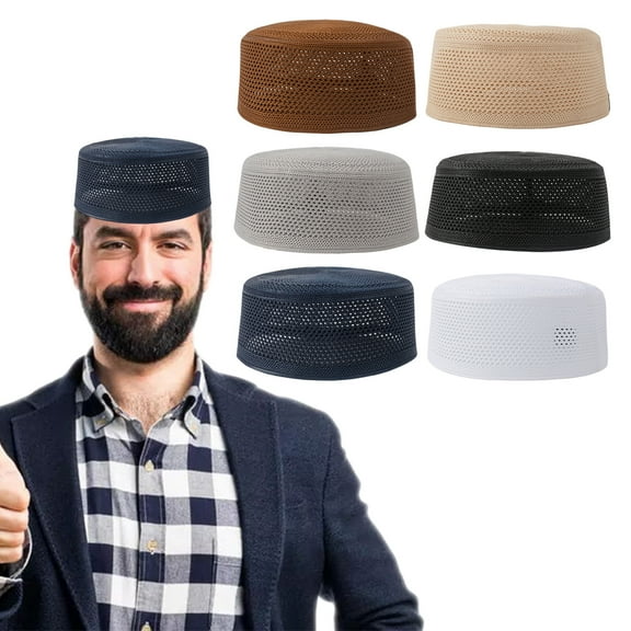 Harmtty Men Top Hat with Mesh Design Ethnic Style Strong Breathability Solid Color Hat Outdoor Outfit Accessory Daily Wear