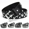 thumbnail image 1 of Harmtty Punk Rock Rivet Belt Studded Belt Grommet Threads Belt Square Rivets Pyramid Metal Inlays Adjustable Straps Imitation Leather Belt, 1 of 8