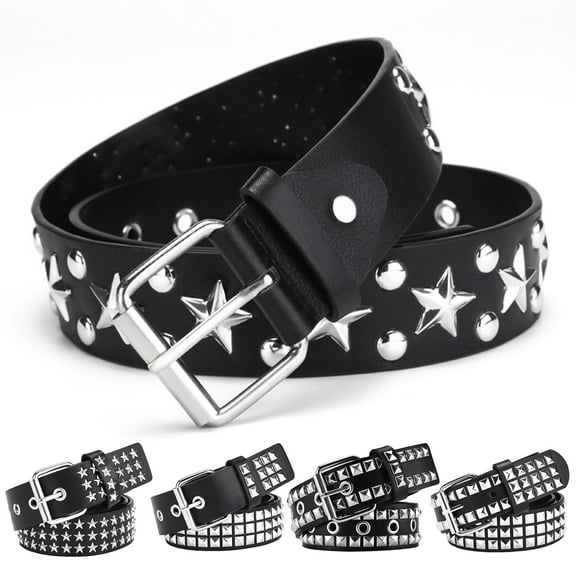 Harmtty Punk Rock Rivet Belt Studded Belt Grommet Threads Belt Square Rivets Pyramid Metal Inlays Adjustable Straps Imitation Leather Belt