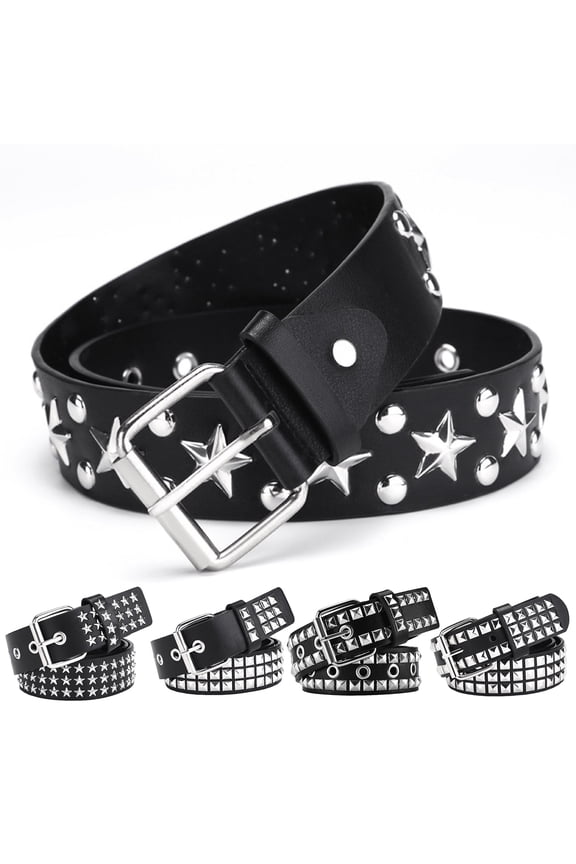 Punk Rock Rivet Belt Studded Belt Grommet Threads Belt Square Rivets Pyramid Metal Inlays Adjustable Straps Imitation Leather Belt