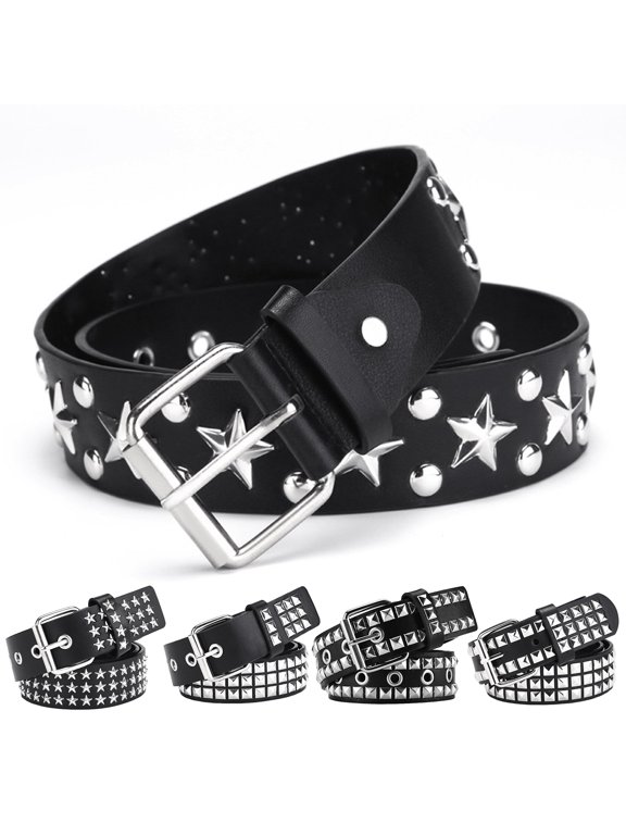 Punk Rock Rivet Belt Studded Belt Grommet Threads Belt Square Rivets Pyramid Metal Inlays Adjustable Straps Imitation Leather Belt