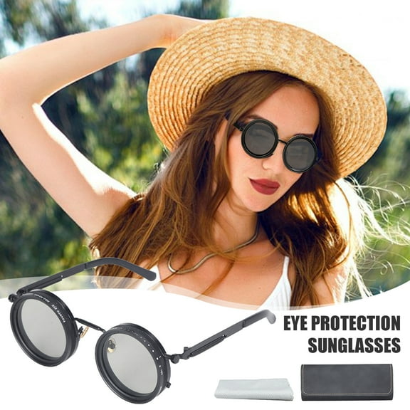 Harmtty Rounded Polarized Glasses 1-12 Gears Adjustable Sunglasses with ND Filter for Sun Blue Light Protection Handcrafted Retro Glasses for Men Women