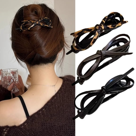 Harmtty Women Hair Clip Faux Leather Twist Bowknot Decor Hair Pin Back Head Hair Barrette Headwear Hair Accessories