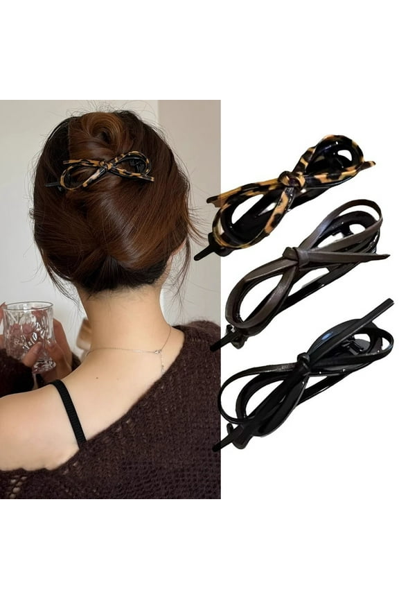 Women Hair Clip Faux Leather Twist Bowknot Decor Hair Pin Back Head Hair Barrette Headwear Hair Accessories
