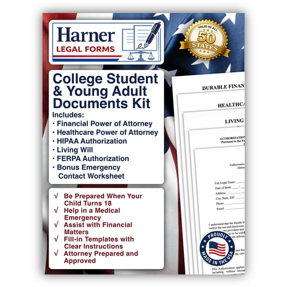 Harner Legal Forms College Student & Young Adult Legal Documents Kit, Printed Forms with Instructions for Adults 18+