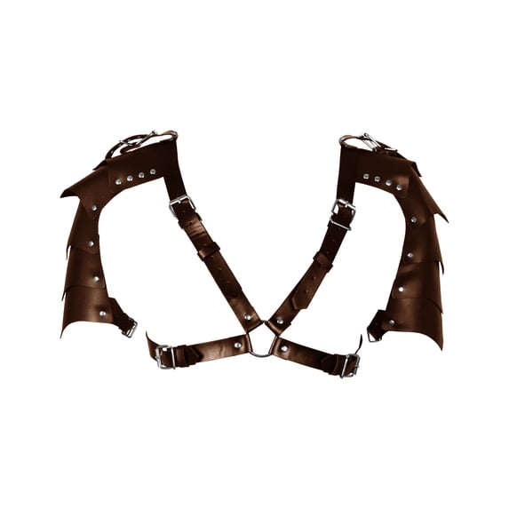 Harness Black Gladiator, Warrior Pauldrons, Medieval Viking Leather Warrior Shoulder Armor Halloween Knight Pauldron Body Chest Harness Guard for Larp Ren Faire, Coffee One Size