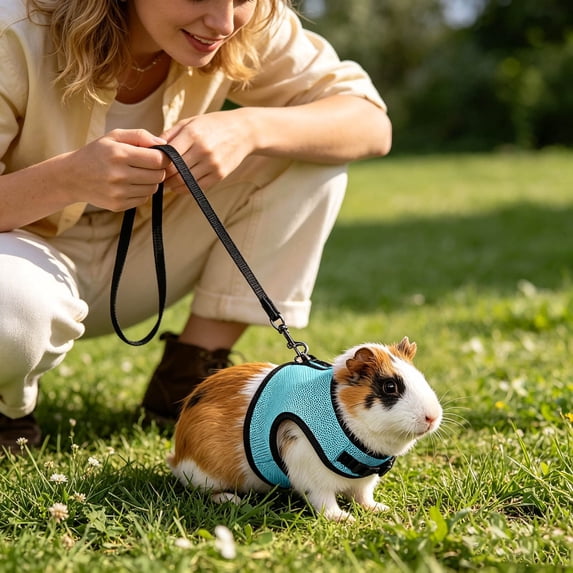 Harness and Leash Set for Small Animals Adjustable Mesh Vest with Lead Comfort Breathable Walking Gear for Guinea Pigs Rabbits and Outdoor Walking Control