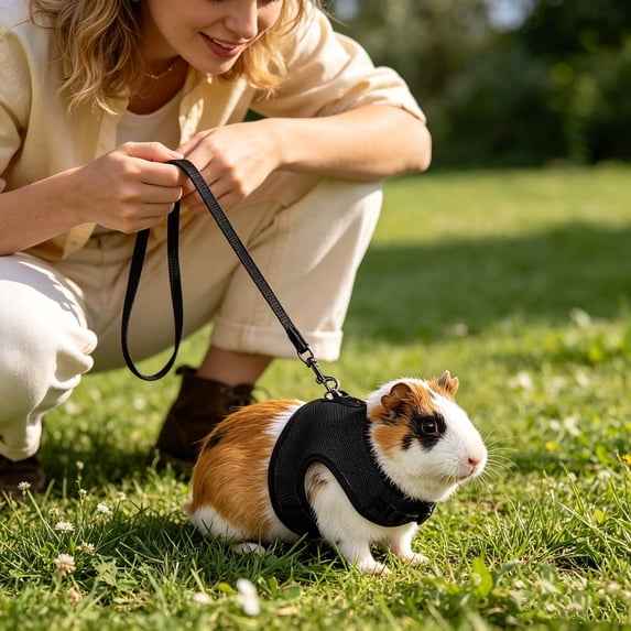 Harness and Leash Set for Small Animals Adjustable Mesh Vest with Lead Comfort Breathable Walking Gear for Guinea Pigs Rabbits and Outdoor Walking Control