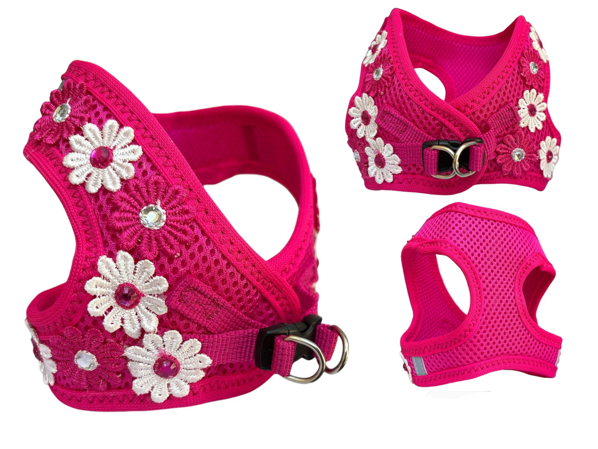 Harness, Luxurious adjustable for dogs or cats with Flower and Stone decoration for Pets.Handmade.