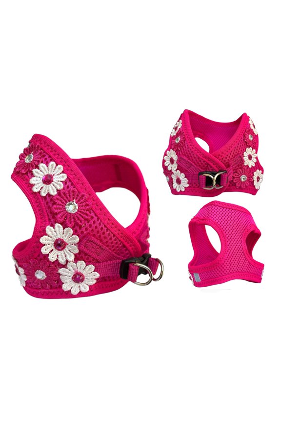 Harness, Luxurious adjustable for dogs or cats with Flower and Stone decoration for Pets.Handmade.