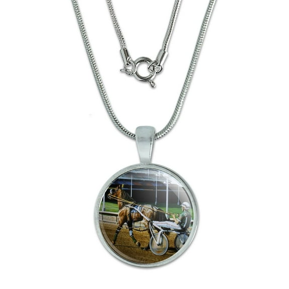 Harness Racing Track Horse Racer 0.75" Pendant with Sterling Silver Plated Chain