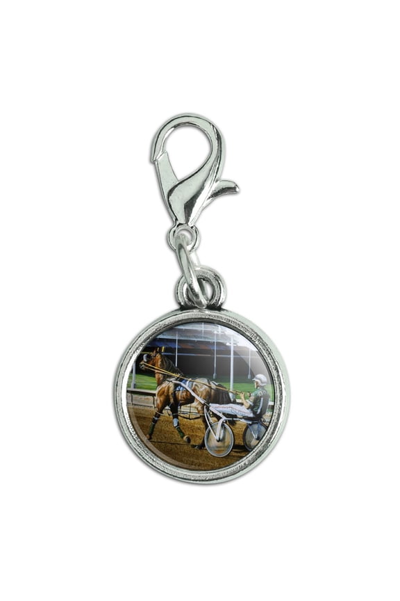 Harness Racing Track Horse Racer Antiqued Bracelet Pendant Zipper Pull Charm with Lobster Clasp