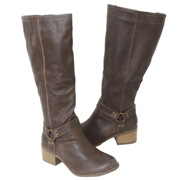 Harness Women's Knee-High Vegan Leather Boot Brown