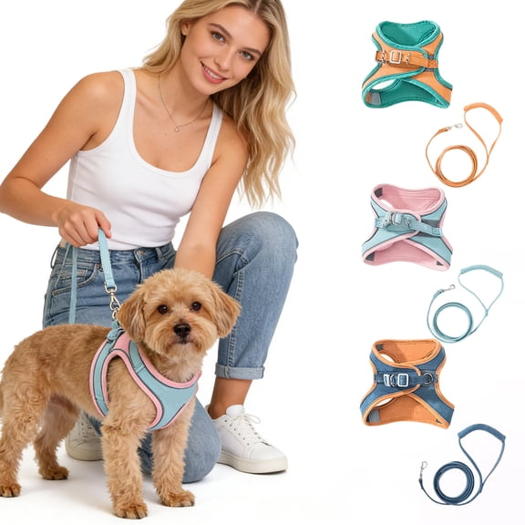 Harness and Leash Set Vest Style Reflective Pet Walking Harness Adjustable Escape Resistant Chest Harness for Cats and Small Dogs