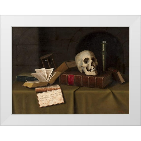 Harnett, William Michael 14x11 White Modern Wood Framed Museum Art Print Titled - Memento Mori To This Favour
