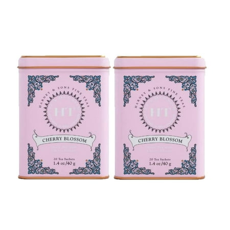 Harney & Son's Blossom Green Tea Tin 20 Sachets (1.4 oz ea, Two Pack) - Green Tea Blend with Notes of Cherries - 2 Pack 20ct Sachet Tins (40 Sachets)