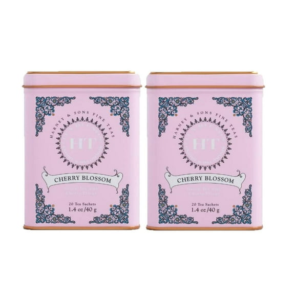 Harney & Son's Blossom Green Tea Tin 20 Sachets (1.4 oz ea, Two Pack) - Green Tea Blend with Notes of Cherries - 2 Pack 20ct Sachet Tins (40 Sachets)