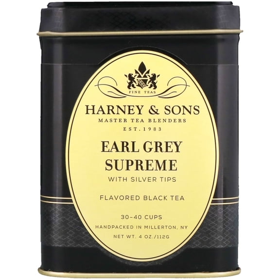 Harney & Sons, Black Tea, Earl Grey Supreme with Silver Tips, 4 oz Pack of 4