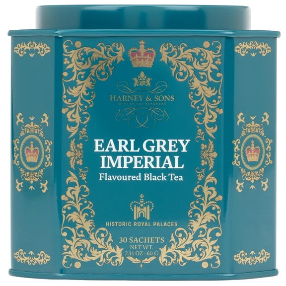 Harney & Sons Earl Grey Imperial Tea, 30 Sachets in Tin | Black and oolong teas with natural bergamot oil. Contains caffeine.