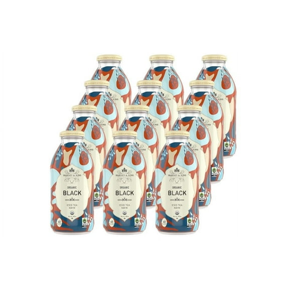 Harney & Sons Organic Black Iced Tea, Glass Bottles, 16 Ounces - Pack of 12
