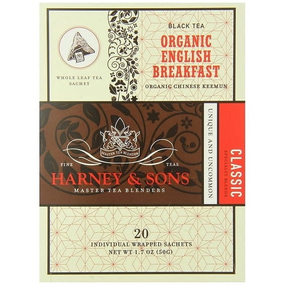 Harney & Sons Organic English Breakfast | 20 Wrapped Sachets, 20 Count