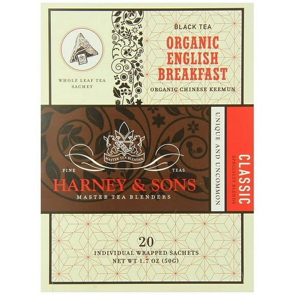 Harney & Sons Organic English Breakfast | 20 Wrapped Sachets, 20 Count