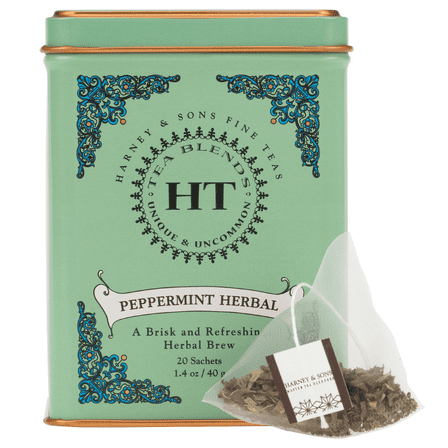 Harney & Sons Peppermint Herbal Tea, Caffeine Free, 20 Count Tin, Peppermint Herbal