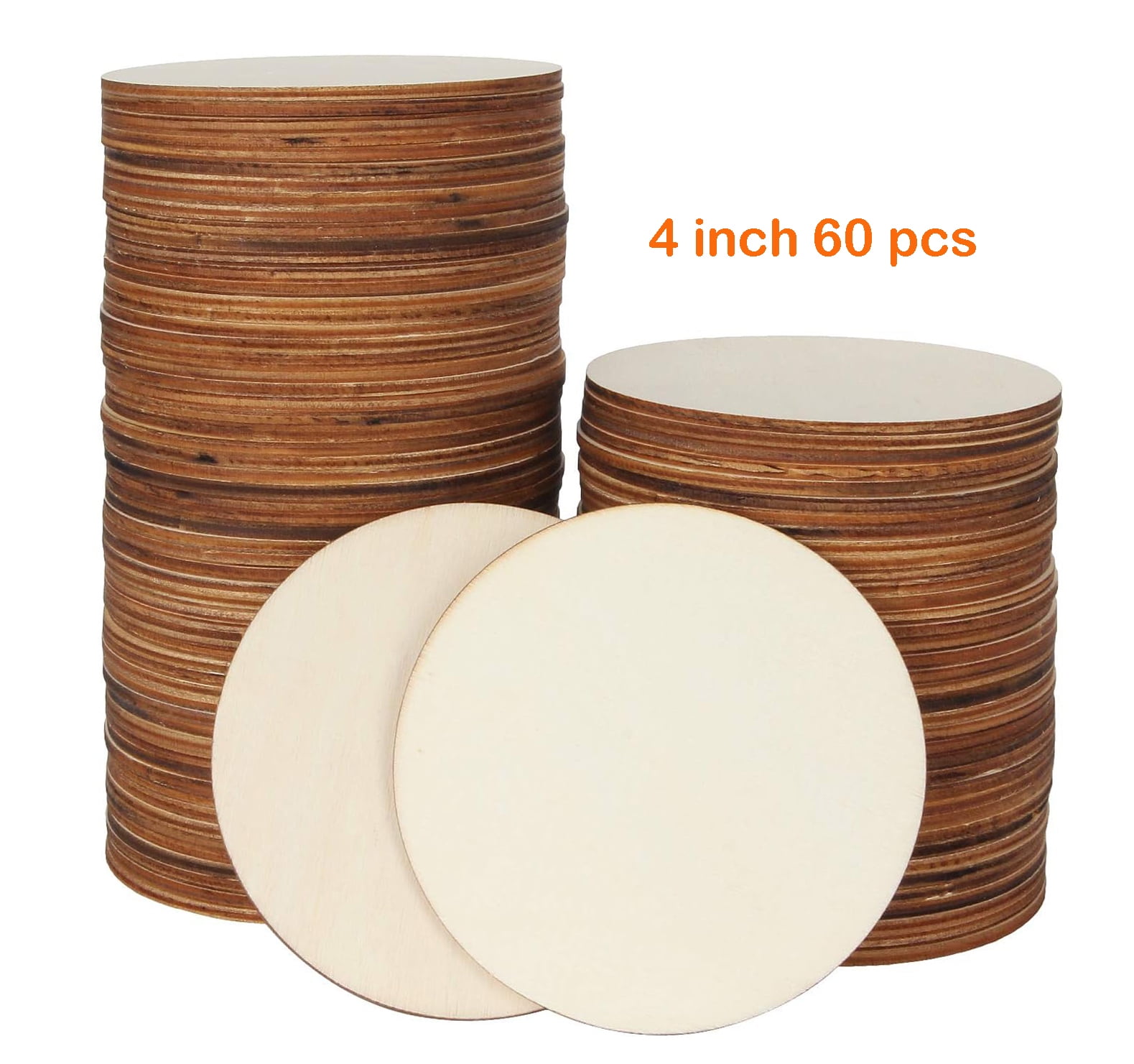 Harnico 60 Pack 4 inch Wood Circles for Crafts Unfinished Wood Rounds