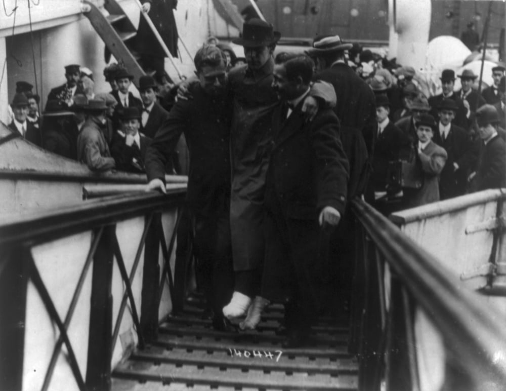 Harold Bride wireless operator of the TITANIC with feet bandaged being Canvas Art - George G Bain (18 x 24)