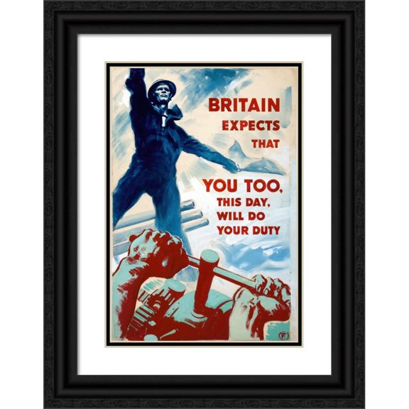 Harold Forster 18x24 Black Ornate Framed Double Matted Museum Art Print Titled: Britain Expects that You Too, This Day, Will Do Your Duty (Between 1939 and 1946)