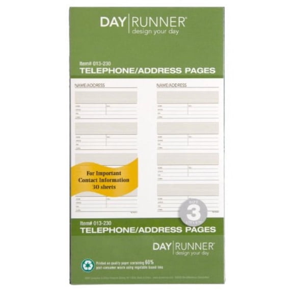 Day Runner Undated Planner Telephone and Address Refill, 3.75 x 6.75 Inches (013-230)
