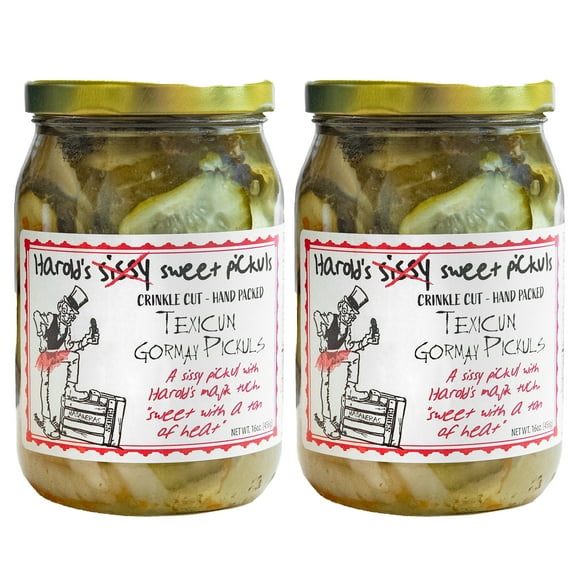 Harold's - Sissy Sweet Crinkle Cut Pickle Slices - Sweet and Spicy Habanero Pickles and Onions - Zesty Bread and Butter Style Pickles - Made in Texas - 16 oz - 2 Pack