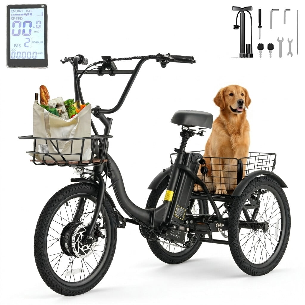 Haroma Electric Scooter Tricycle for Adults, 20” Folding Electric Trike,3 Wheels Electric Bicycle Bikes, 350W Step-Thru Etrike with 36V 13Ah UL2849 Removable Battery and Large Basket for Women Men