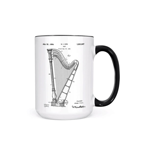 Harp Blueprint Mug Harp Player Gift Gift for Harp Music Teacher Harp Gift Ideas for Men Ha
