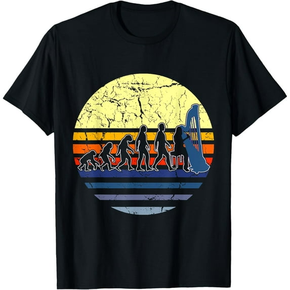 Harp Evolution Harp Player Retro Musical Instrument ECG T-Shirt