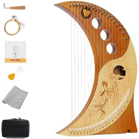 Harp,Lyre harp,19 string 16 note ,Traditional Classic Stringed Instruments,Humanized Moon Harp,Comes with a tuner, spare strings, instruction manual, and paddles