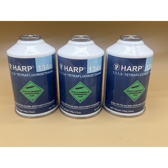 Harp R134a Refrigerant 12 oz Self-Sealing Cans 3 Can Kit for Automotive A/C Recharge