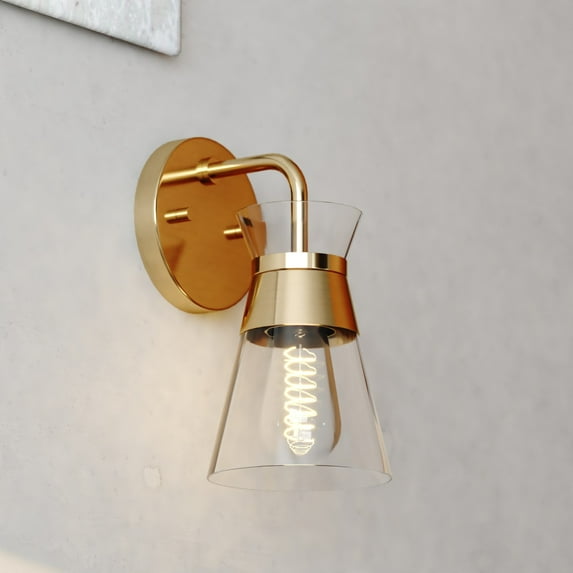 Harper 1 Light Gold Brass Mid-Century Modern Bathroom Vanity Fixture Clear Glass