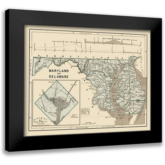 Harper 14x12 Black Modern Framed Museum Art Print Titled - Maryland, Delaware - Harper 1845